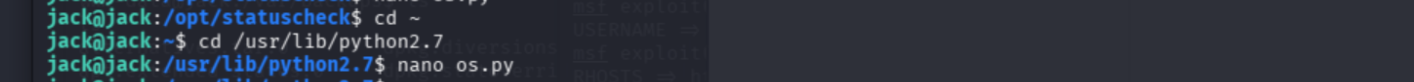 Navigating to os.py location via SSH as jack